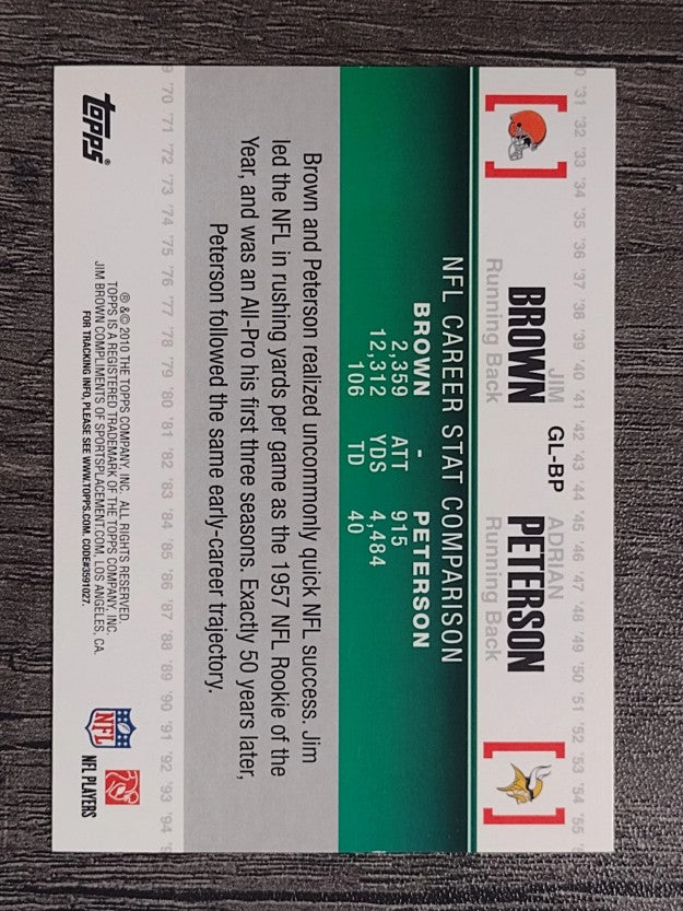 2010 Topps Gridiron Lineage #GLBP Jim Brown/Adrian Peterson