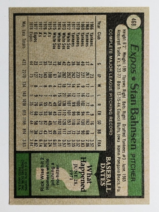 1979 Topps #468 Stan Bahnsen DP (EXMT)