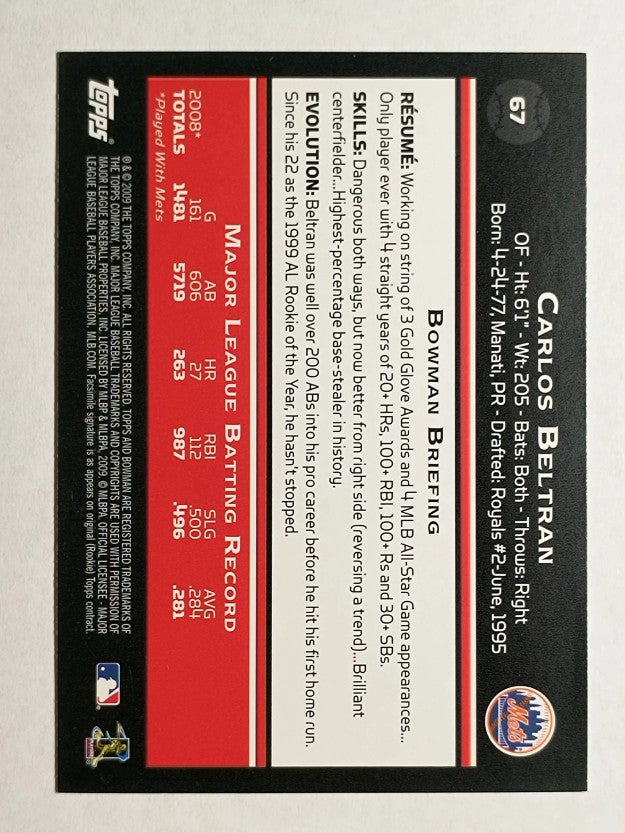 2009 Bowman Gold #67 Carlos Beltran