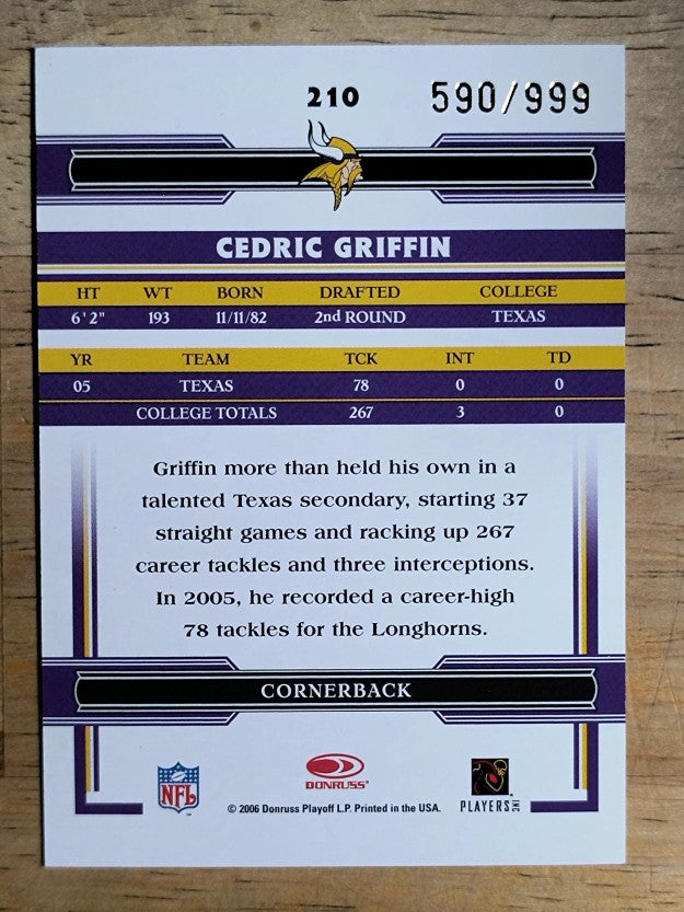 2006 Donruss Threads #210 Cedric Griffin RC (EX)