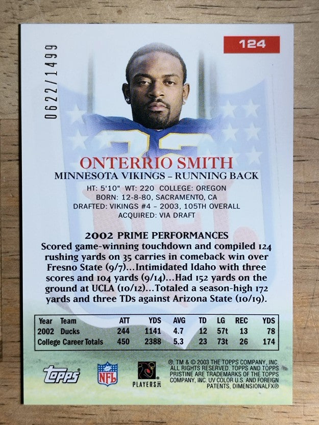2003 Topps Pristine #124 Onterrio Smith U