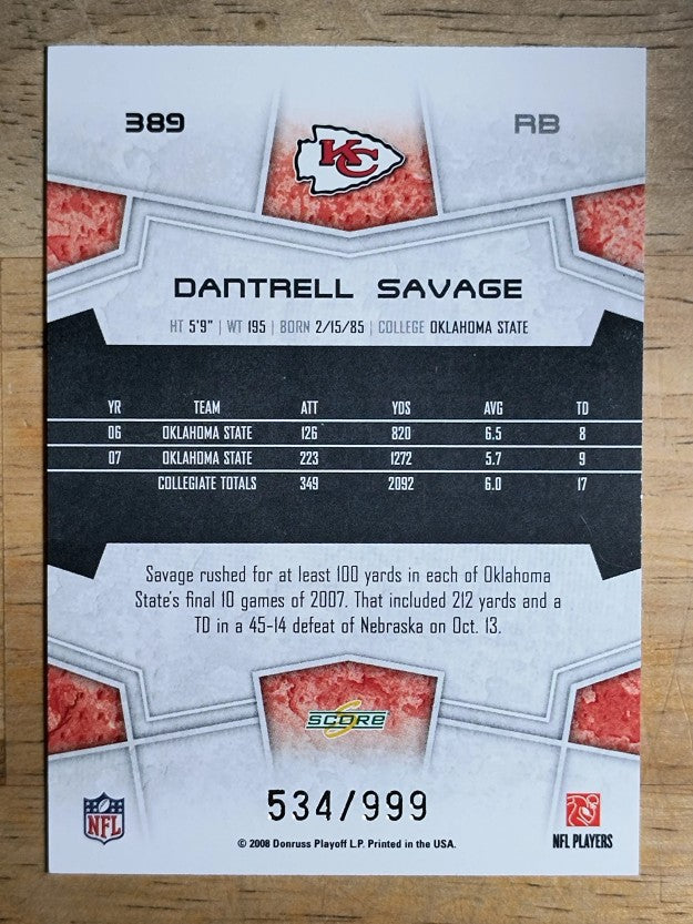 2008 Select #389 Dantrell Savage RC