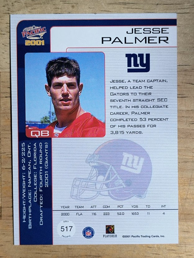 2001 Pacific #517 Jesse Palmer/1000 RC