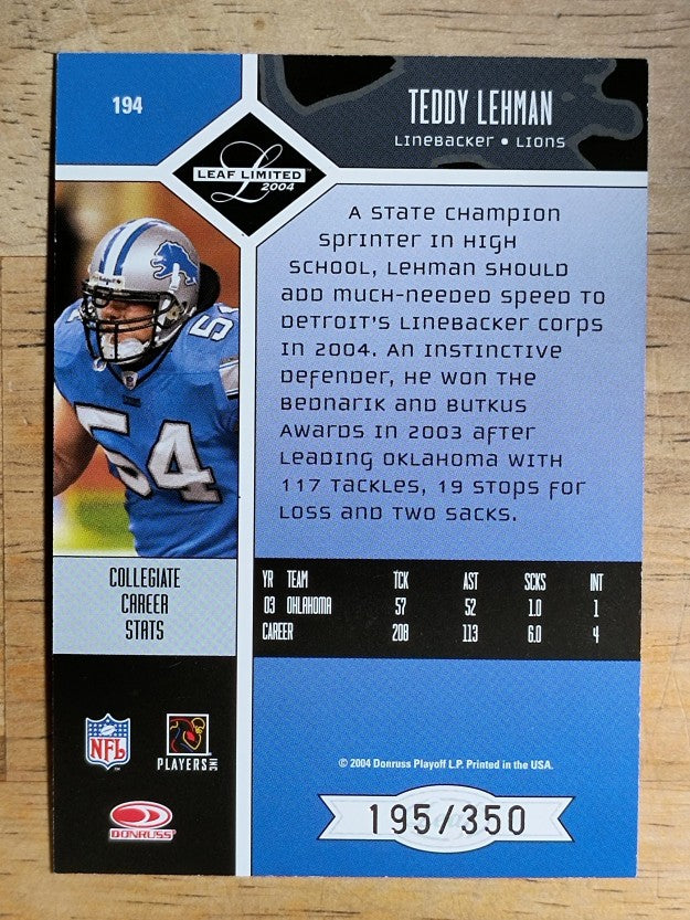 2004 Leaf Limited #194 Teddy Lehman RC (EXMT)