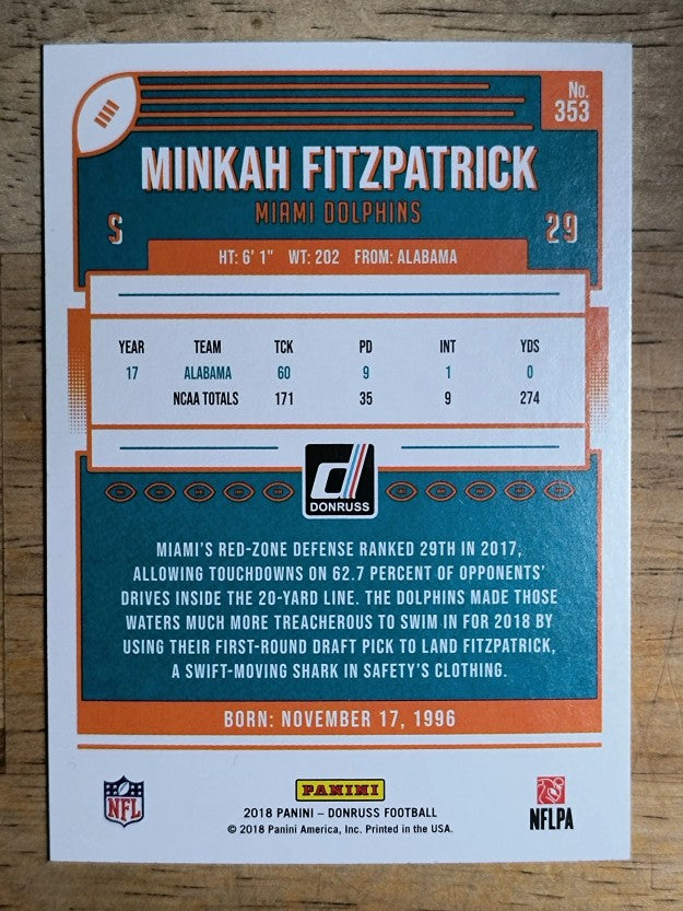 2018 Donruss #353 Minkah Fitzpatrick RC