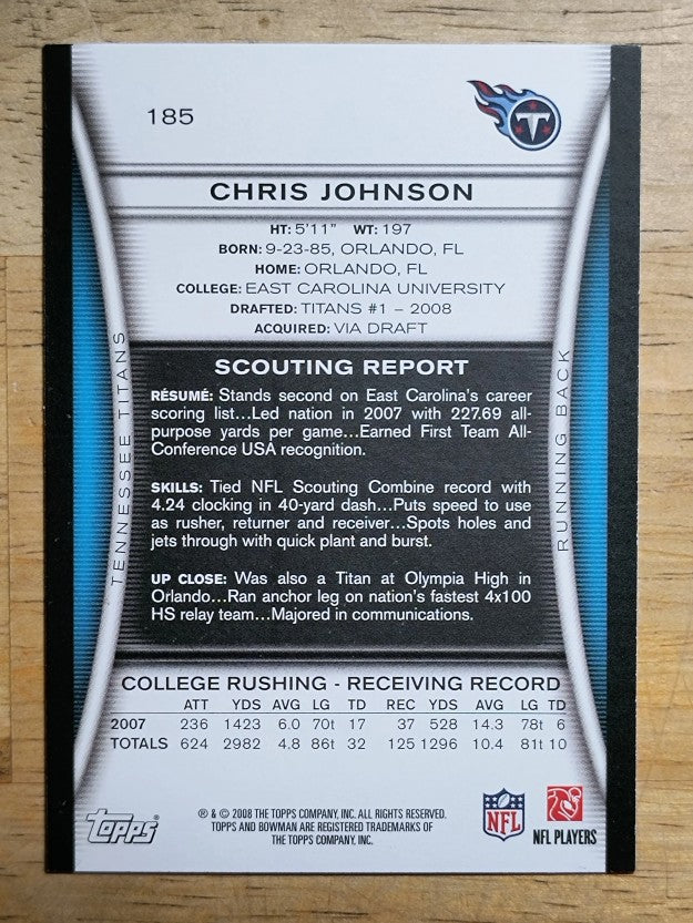 2008 Bowman #185 Chris Johnson RC