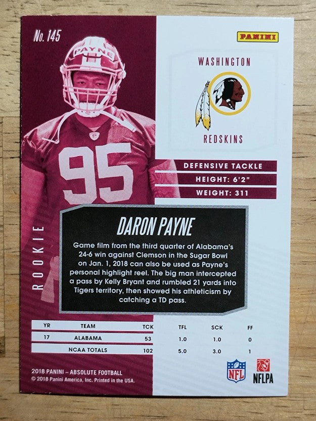 2018 Absolute #145 Daron Payne RC