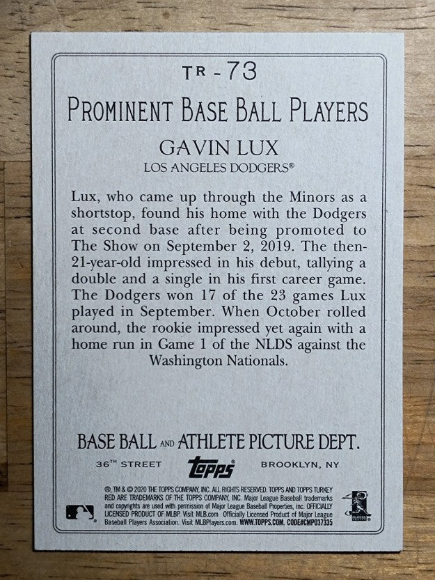 2020 Topps Turkey Red '20 #TR73 Gavin Lux