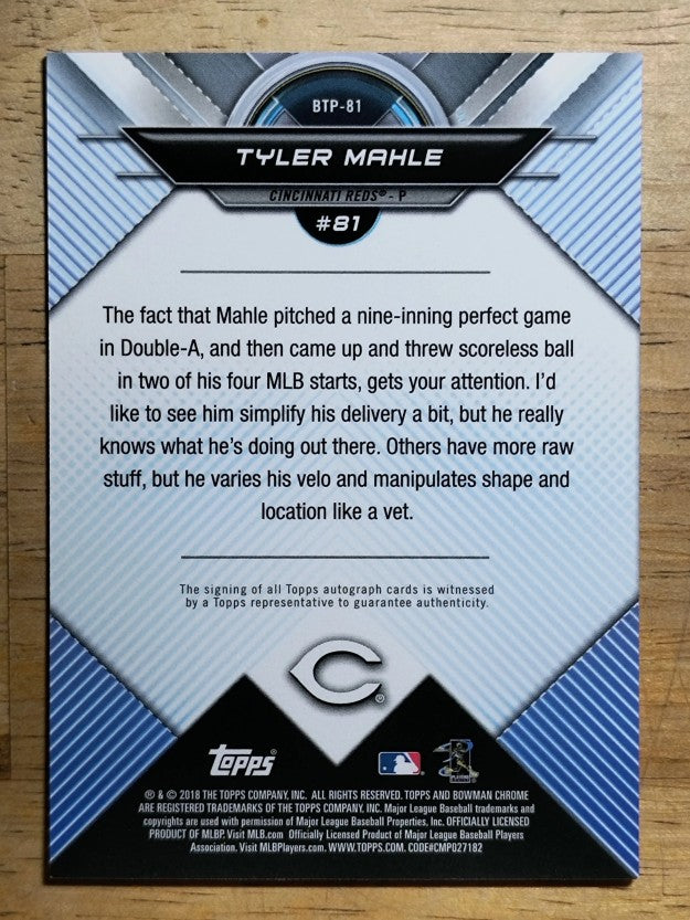 2018 Bowman Chrome Scouts Top 100 Autographs Refractors #BTP81 Tyler Mahle