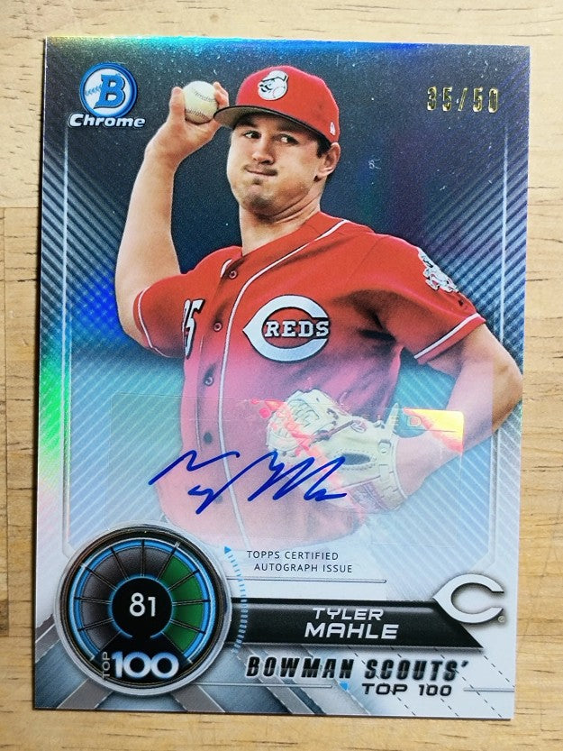 2018 Bowman Chrome Scouts Top 100 Autographs Refractors #BTP81 Tyler Mahle