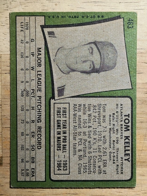 1971 Topps #463 Tom Kelley (VGEX)