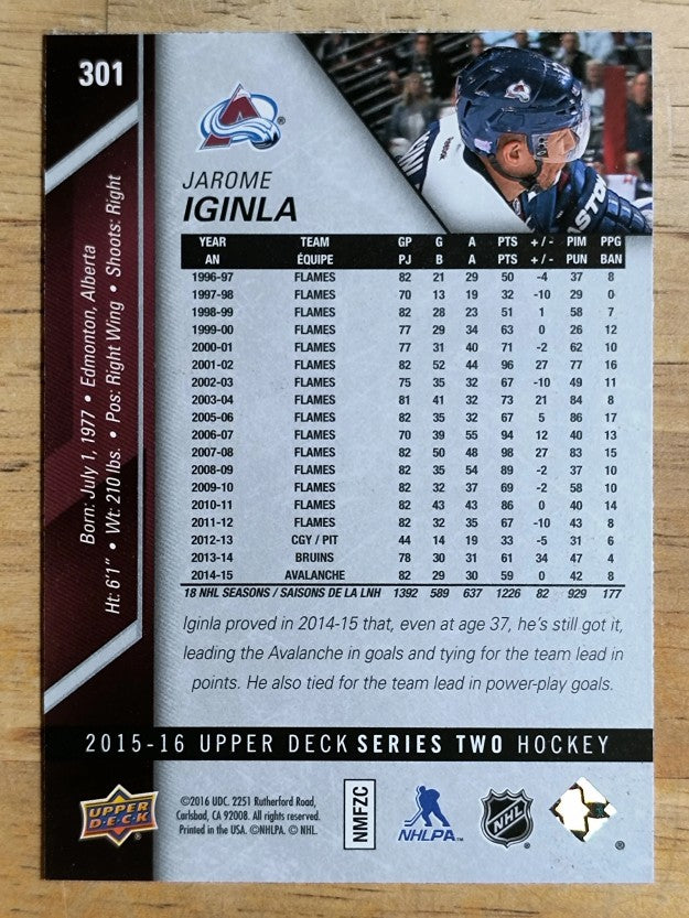 2015-16 Upper Deck #301 Jarome Iginla