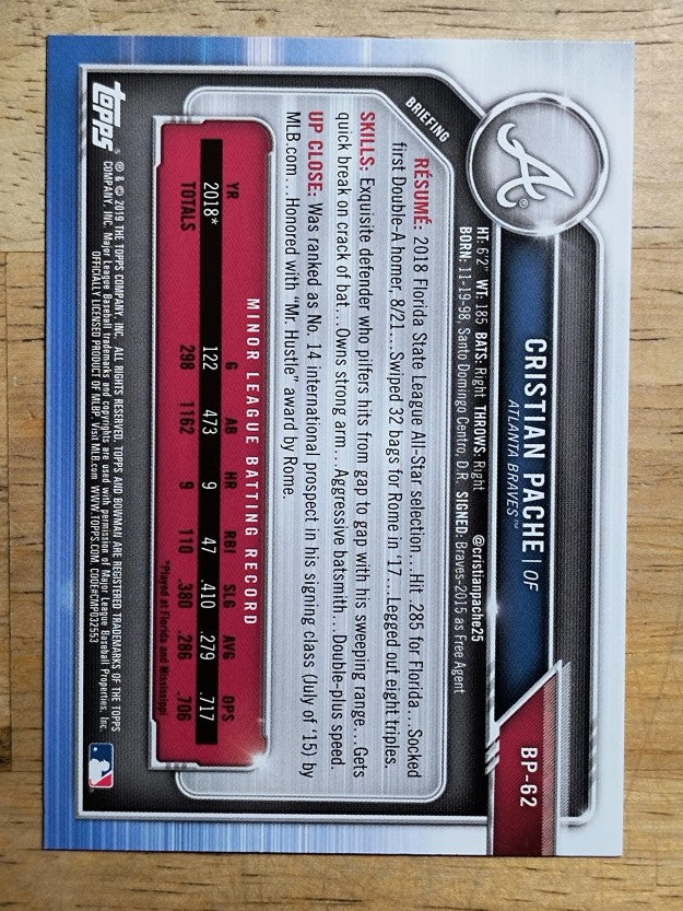 2019 Bowman Prospects #BP62 Cristian Pache
