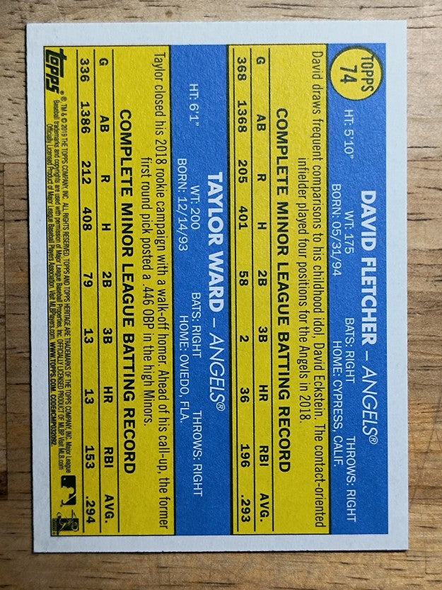 2019 Topps Heritage #74 David Fletcher RC/Taylor Ward RC