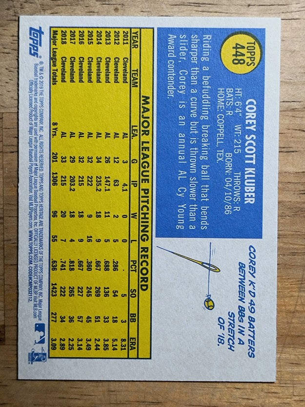 2019 Topps Heritage #448 Corey Kluber SP