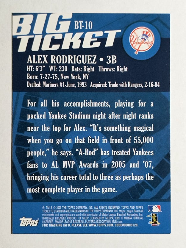 2009 Topps Ticket to Stardom Big Ticket #BT10 Alex Rodriguez