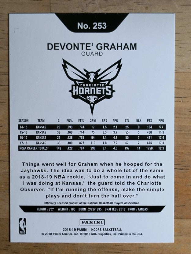 2018-19 Hoops #253 Devonte' Graham RC