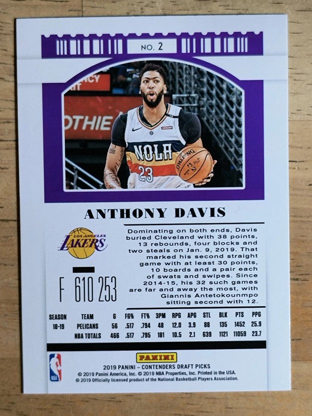 2019-20 Panini Contenders Draft Picks Variations #2 Anthony Davis