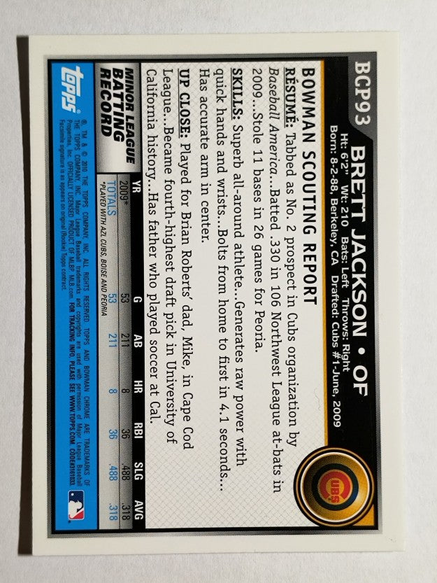 2010 Bowman Chrome Prospects #BCP93A Brett Jackson