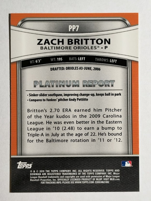 2010 Bowman Platinum Prospects #PP7 Zach Britton