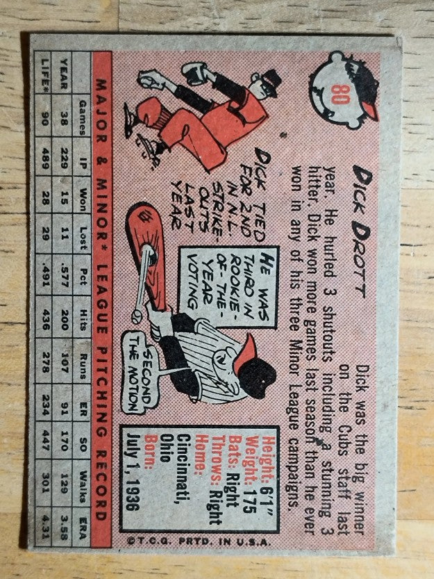 1958 Topps #80 Dick Drott RC (VGEX)