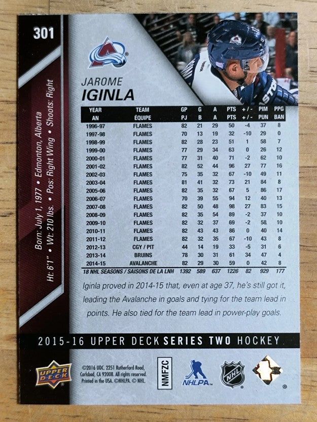 2015-16 Upper Deck #301 Jarome Iginla