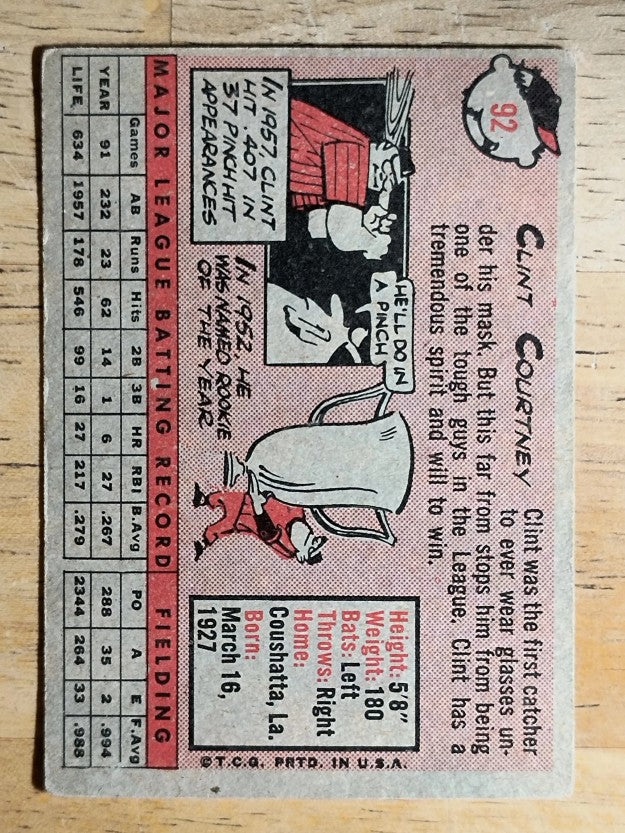 1958 Topps #92A Clint Courtney (VG)