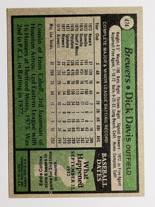 1979 Topps #474 Dick Davis RC (EX)