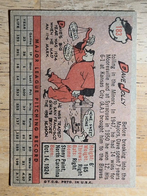 1958 Topps #183 Dave Jolly (EX)