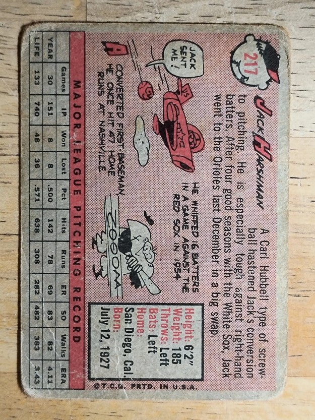 1958 Topps #217 Jack Harshman (POOR)