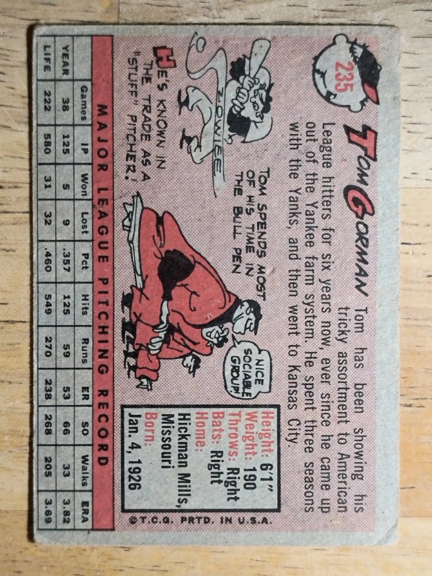 1958 Topps #235 Tom Gorman (GOOD)