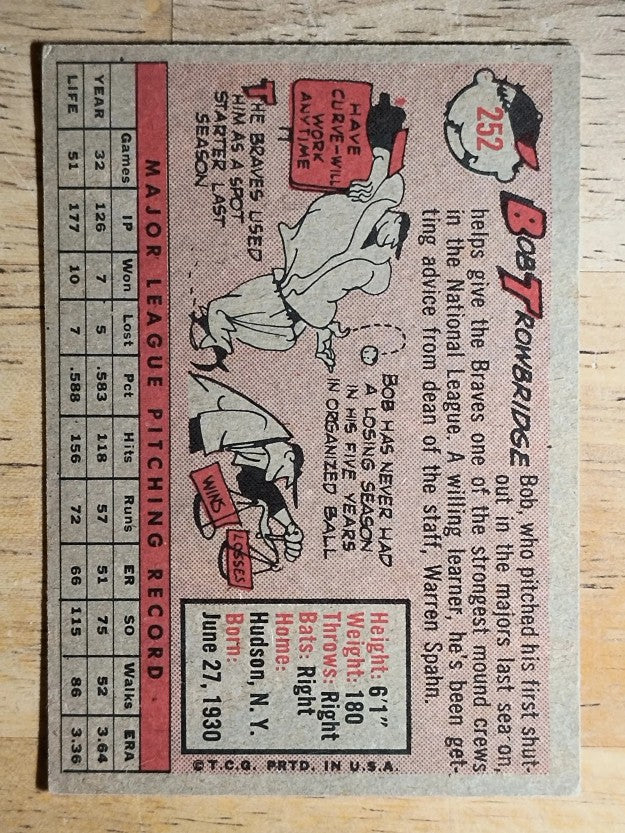 1958 Topps #252 Bob Trowbridge RC (VGEX)