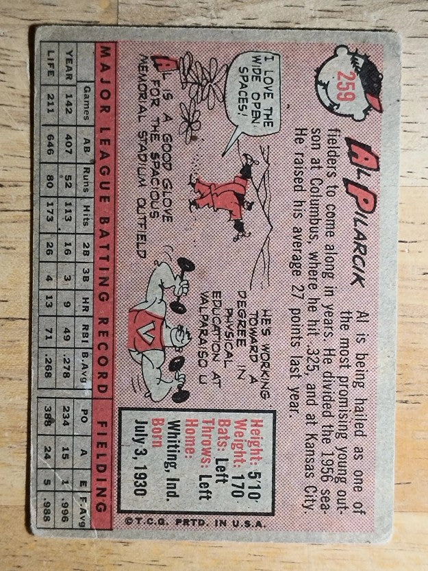 1958 Topps #259 Al Pilarcik (VG)