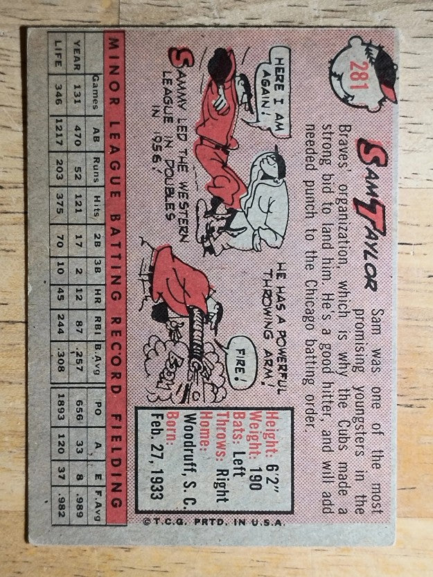 1958 Topps #281 Sammy Taylor RC (VG)