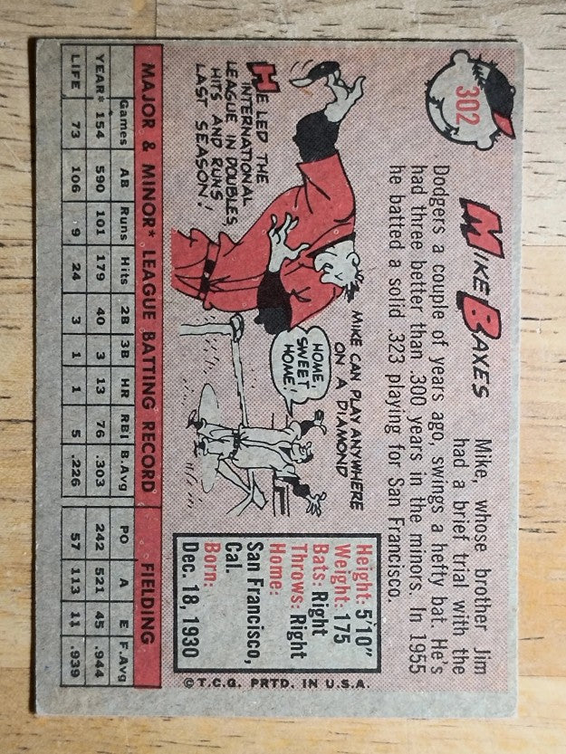 1958 Topps #302 Mike Baxes RC (VGEX)
