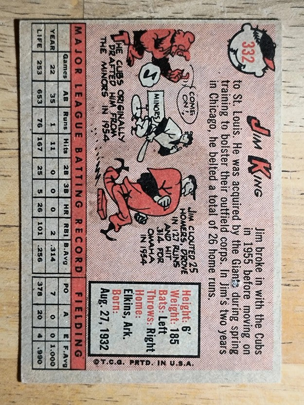 1958 Topps #332 Jim King (VG)