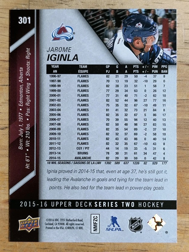2015-16 Upper Deck #301 Jarome Iginla