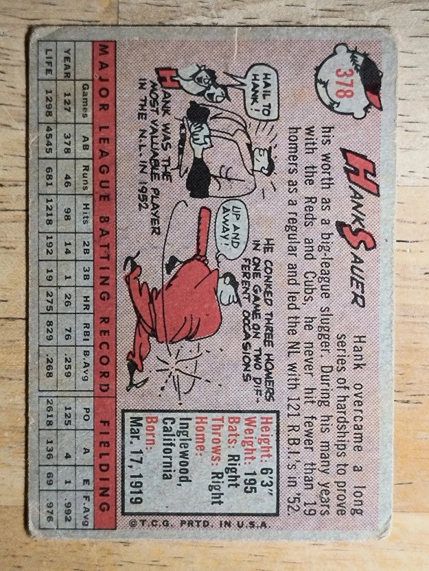 1958 Topps #378 Hank Sauer (POOR)