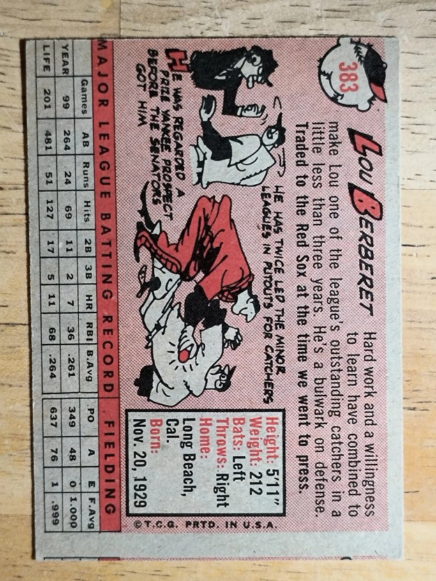 1958 Topps #383 Lou Berberet (VG)