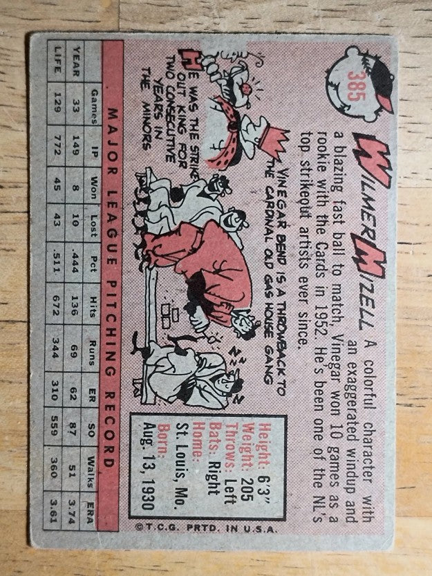 1958 Topps #385 Wilmer Mizell (VG)