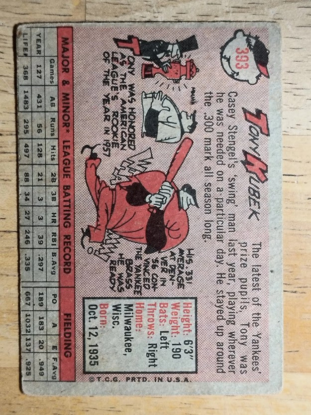 1958 Topps #393 Tony Kubek (VG)