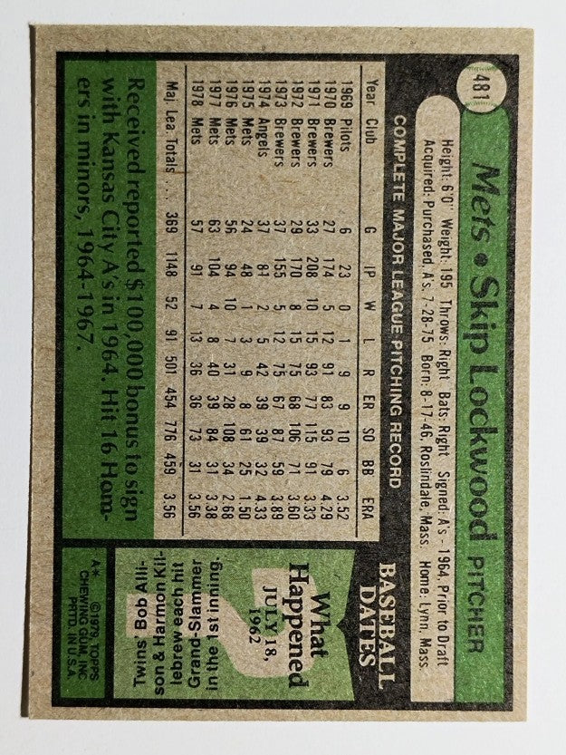1979 Topps #481 Skip Lockwood (NM)
