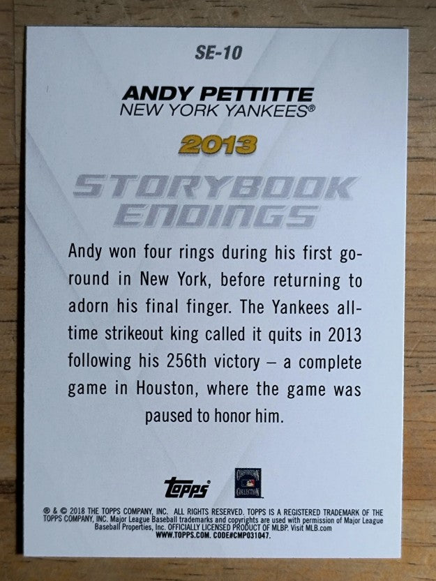 2018 Topps Update Storybook Endings #SE10 Andy Pettitte
