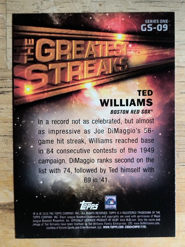 2016 Topps The Greatest Streaks #GS09 Ted Williams