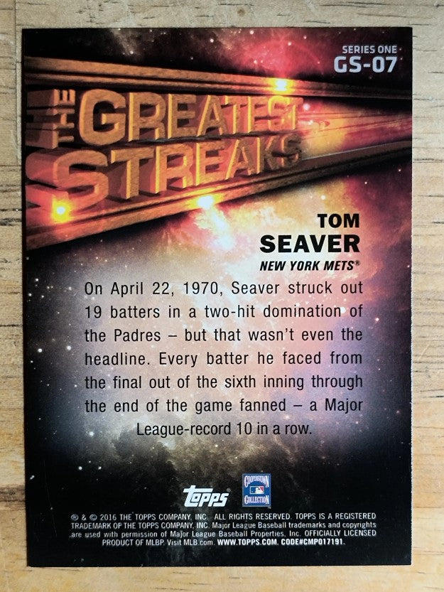 2016 Topps The Greatest Streaks #GS07 Tom Seaver