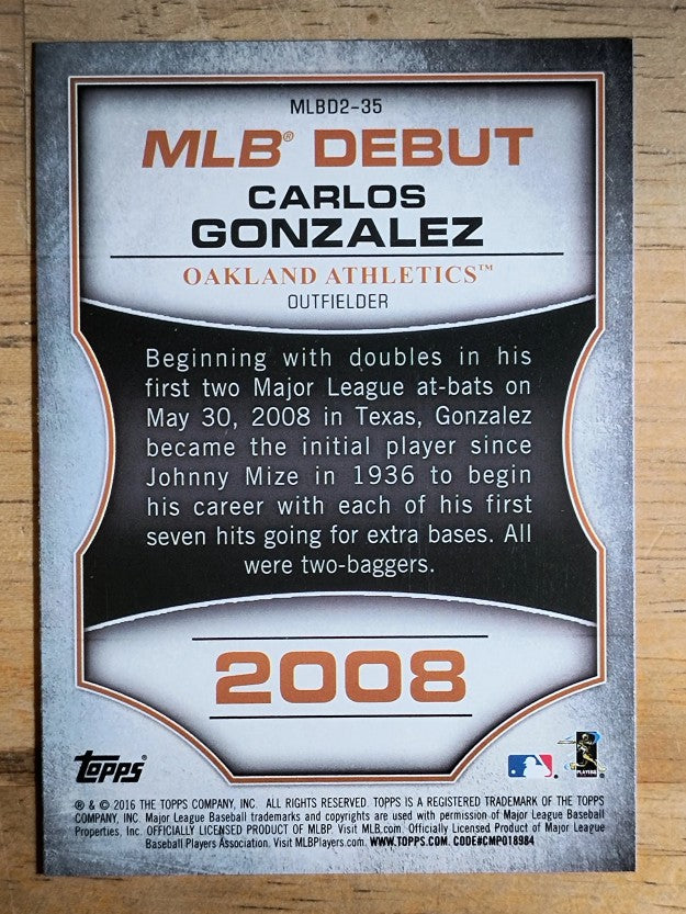 2016 Topps MLB Debut Bronze #MLBD2-35 Carlos Gonzalez