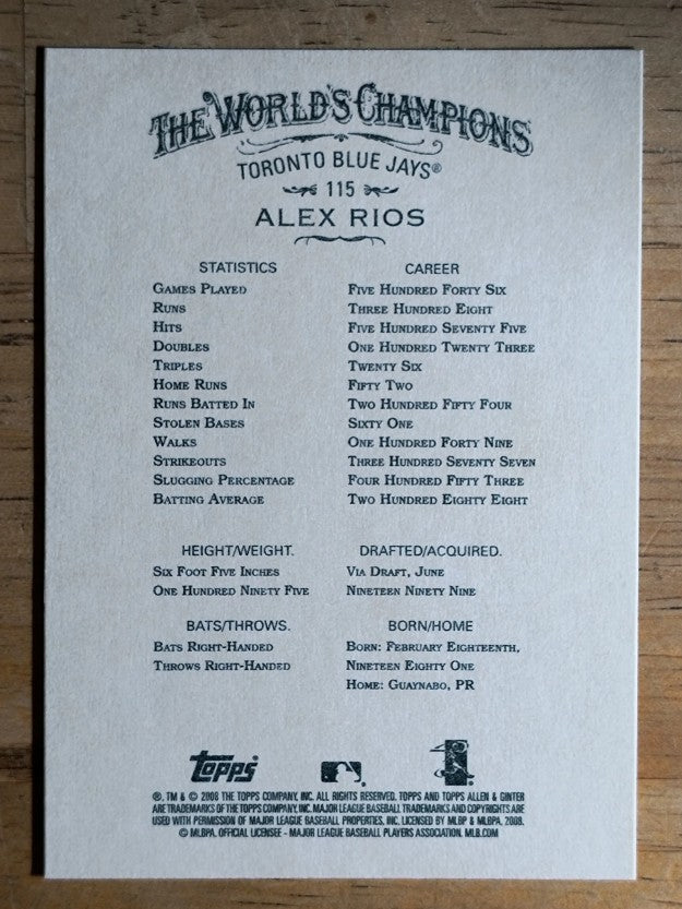 2008 Topps Allen and Ginter #115 Alex Rios