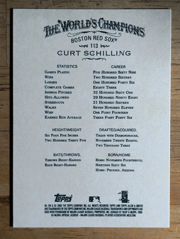 2008 Topps Allen and Ginter #113 Curt Schilling