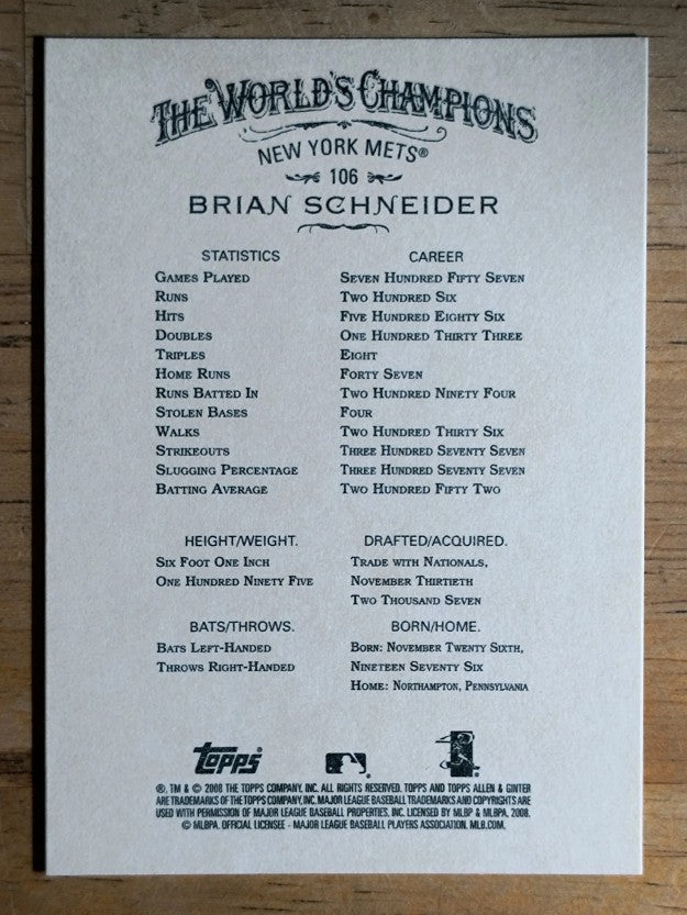 2008 Topps Allen and Ginter #106 Brian Schneider