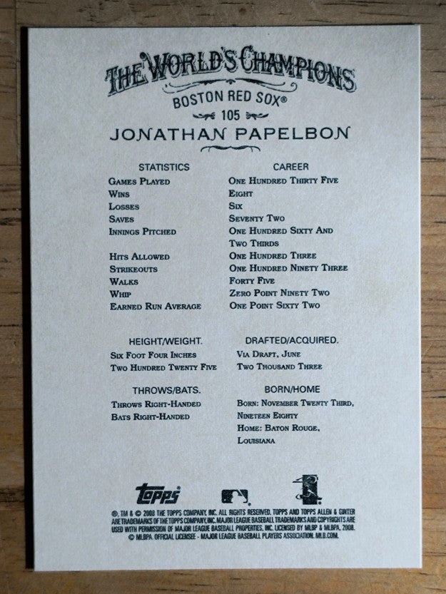 2008 Topps Allen and Ginter #105 Jonathan Papelbon